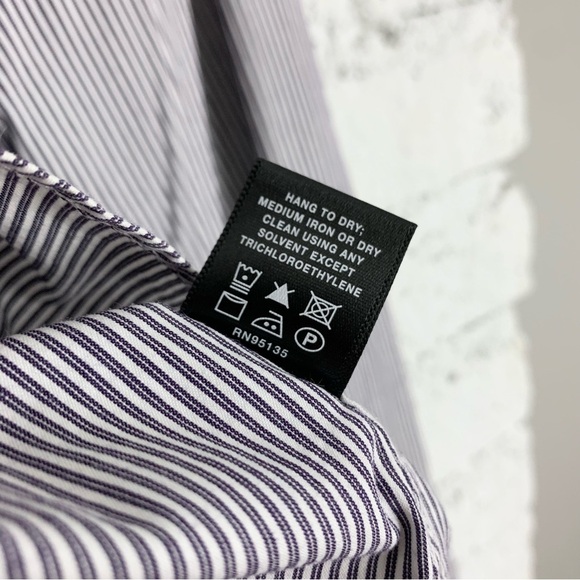Lafayette 148 Purple Pinstriped Single Pocket Button Down Collared Blouse Small - Picture 10 of 10